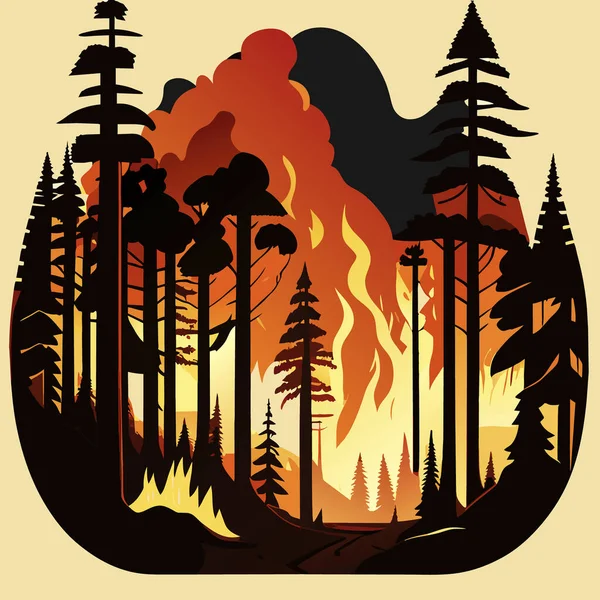 Fondo Fuego Forestal Fuego Bosque Incendio Forestal Bosque Concepto Desastre — Vector de stock