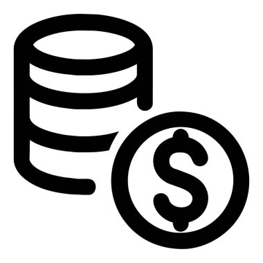 Para sikkeleri simgesi. Beyaz arkaplanda izole edilmiş web tasarımı için para sikkelerinin basit bir illüstrasyonudur. ABD Doları Sikkeler. Madeni paralar ikon vektörü. Siyah ve beyaz madeni paralar yığın işareti.