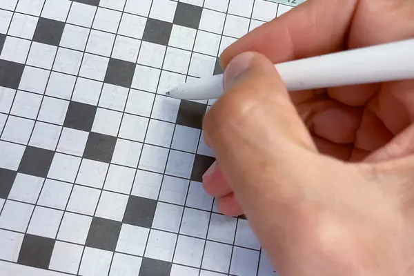 Close Crossword Puzzle Pencil Hand — Stock Photo, Image