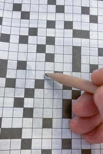Close Crossword Puzzle Pencil Hand — Stock Photo, Image