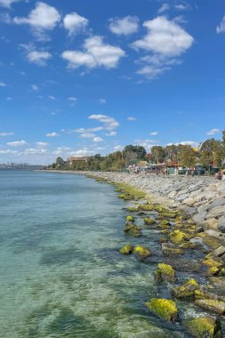Florya, istanbul, Türkiye. 10.2023 Florya sahili ve Marmara Denizi, yürüme alanları ve yeşil doğasıyla İstanbul 'un en nezih bölgelerinden biri..