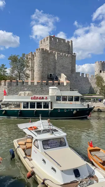 stock image Anadolu Hisari,istanbul,Turkey,16 September,2023.Anadolu Hisar castle. A Shining Jewel of Istanbul's Historical and Cultural Heritage. The Mysterious Defense Fortress of the Bosphorus. View after restoration.Asia side of istanbul.Bosporus.