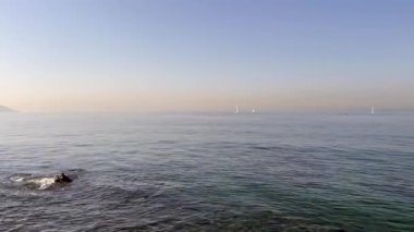 Türkiye 'den İstanbul' a. 23 Eylül 2023. İstanbul 'da sisli bir cumartesi sabahı. Fenerbahçe bölgesinden Marmara Denizi 'ne ulaşım ve deniz manzarası.