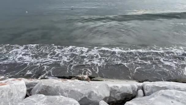 Узбережжя Хвилі Скелі Осінній Сезон — стокове відео