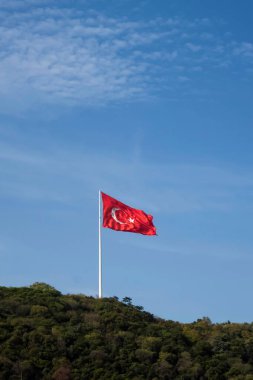 Yeşil Doğada Türk Bayrağı Dalgalanıyor. Doğa ile Ulusal Semboller Toplantısı. Anavatanın Yeşil Kucağında Türk Bayrağı Dalgalanıyor. Ulusal Kimliğin Doğayla Eşsiz Uyumunun İfadesi.
