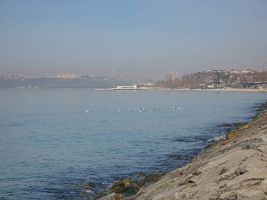 Marmara sea.istanbul, Türkiye. 31 Ocak 2021. Sisli bir Marmara Denizi sabahı. Florya Sahili ve Atatürk Deniz Konağı.