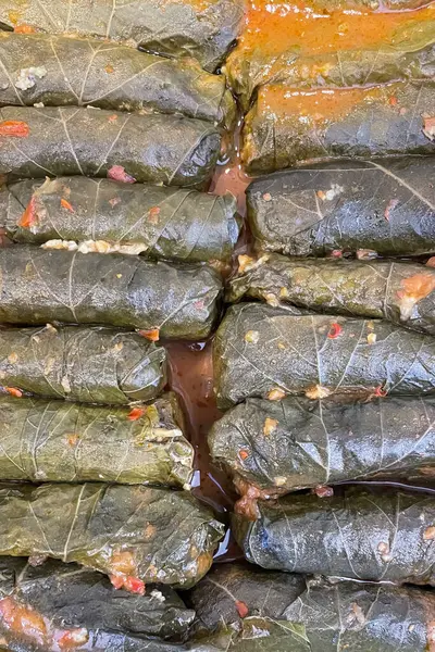 stock image Traditional Turkish meal. Meat leaf wrapping. Ready to eat and close-up.