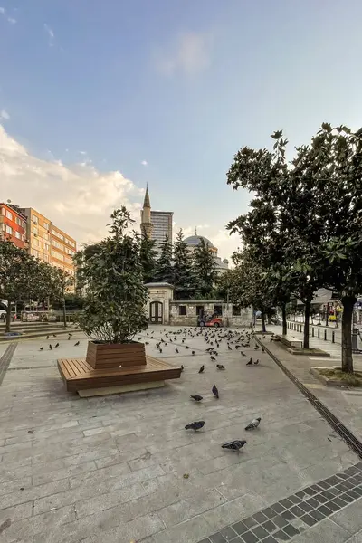 İstanbul, Türkiye, Temmuz 'un 1.2024' ü. İstanbul 'un Sisli ilçesindeki modern binalarla çevrili dış cami manzarası ve meydanı..