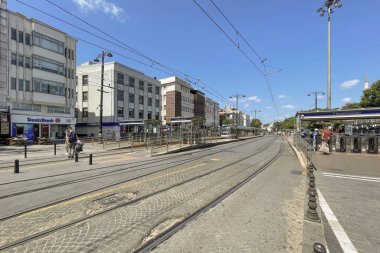 Istanbul,Turkey,July 6,2024. Beyazit square and tram line in the historical peninsula of Istanbul. clipart