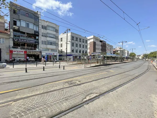 stock image Istanbul,Turkey,July 6,2024. Beyazit square and tram line in the historical peninsula of Istanbul.