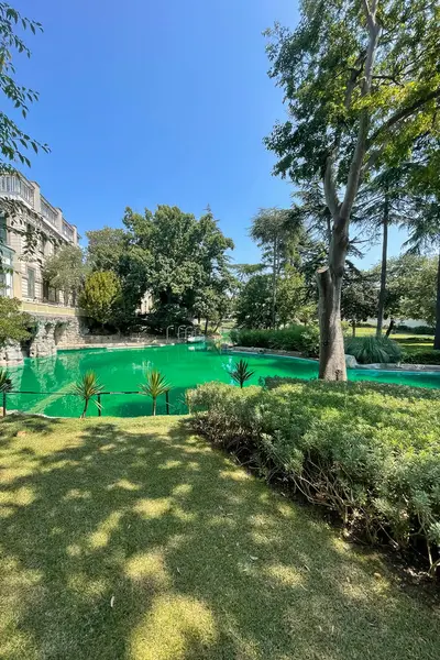 stock image Besiktas,istanbul,Turkey.July 23, 2023.Yildiz Palace, a large complex of former imperial Ottoman mansions and villas.Exterior view from the garden and courtyard of the palace. Star Palace.istanbul province.