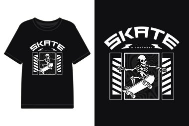 Sokak giyimi tasarımı için paten konsepti vektör çizimi, tişört tasarımı, tişört için modern sokak giyimi çizimleri. Tişört, kapüşon, poster ve daha fazlası için şehir tarzı sokak kıyafeti şablonu