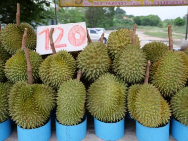 Bangkok, Tayland 'da kaldırımda duran Durian standı. 2 Mayıs 2025 Mayıs 'ta olsa da son zamanlarda Durian' larla sık sık görüşüyorum..
