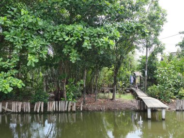 Bang Nam Phueng Denizcilik Pazarı yakınlarındaki Khlong Bang Nam Phueng manzarası, Samut Prakan Vilayeti, 4 Mayıs 2025 Bangkok 'tan kısa bir feribot yolculuğu ile kolayca ulaşılabilir ve birçok turist için de popüler..