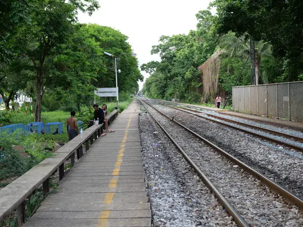 İnsanlar Bangkok, Tayland 'da Yommarat demiryolu boyunca horoz (av kuşu) yetiştiriyor. 6 Mayıs 2025