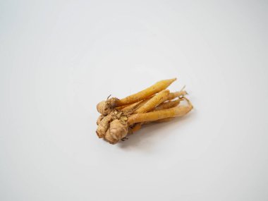 Sıkıca paketlenmiş parmak kökünden oluşan rizom kümesi ham malzeme yerleşimi için hazır görsel demet oluşturur.