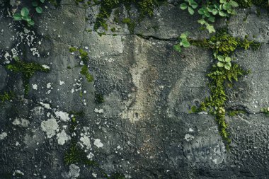 Eski, kumlu, beton yosun kaplı beton duvarın görüntüsü. Arkaplan kullanımı için doku