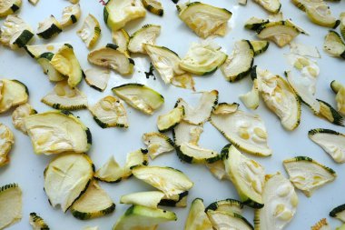 close-up thinly sliced dried zucchini,dried thin slices of zucchini,