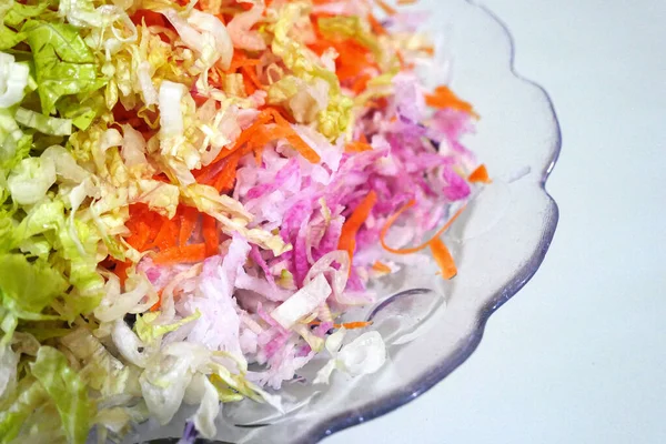 Dieta Com Salada Perder Peso Comendo Salada Salada Close — Fotografia de Stock