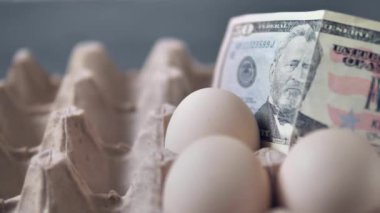 Yumurta kutusunda yumurta ve üzerinde 100 dolar var. Yani yumurta fiyatlarında artış var.,