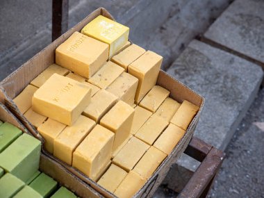 El yapımı doğal sabun, yakın plan sülfürlü doğal sabun.,