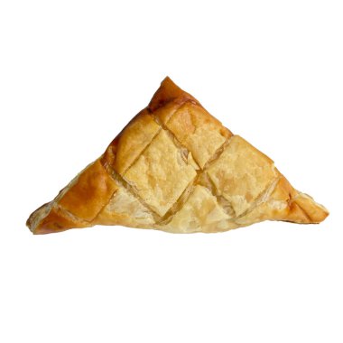 Beyaz zemin üzerine tavuklu böreği-