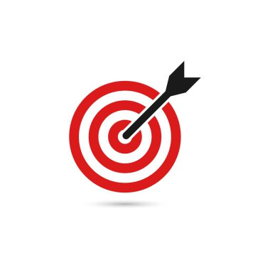 Kırmızı amaç, ok, fikir kavramı, mükemmel isabet, kazanan, hedef hedef simgesi. Başarı soyut pin logosu