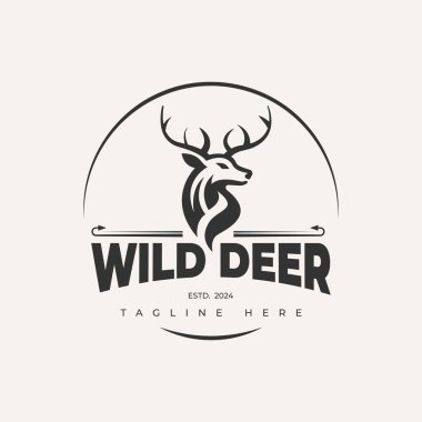 Geyik baş vektörü izole edildi, av logosu, ren geyiği başı izole edilmiş illüstrasyon, vahşi hayvan.