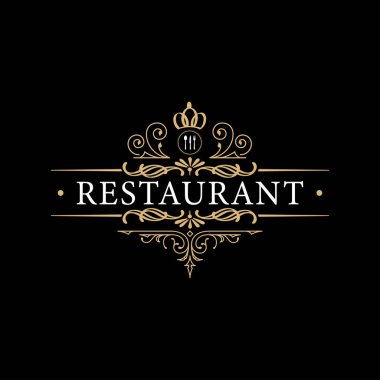 Logo Şablonları 'nda Monogramlı Elementler ve Restoranlar, Kulüpler, Butikler, Kafeler, Otel Kartları için Flourish Süslemeleri var. Vektör illüstrasyonu