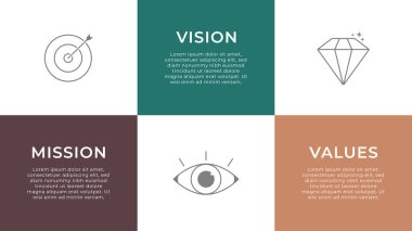 Görev, görüş, değerler, grafik tasarım şablonu vektörü