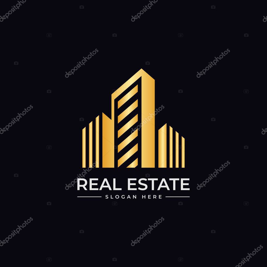 Real Estate Logo Vector Design With Golden Color