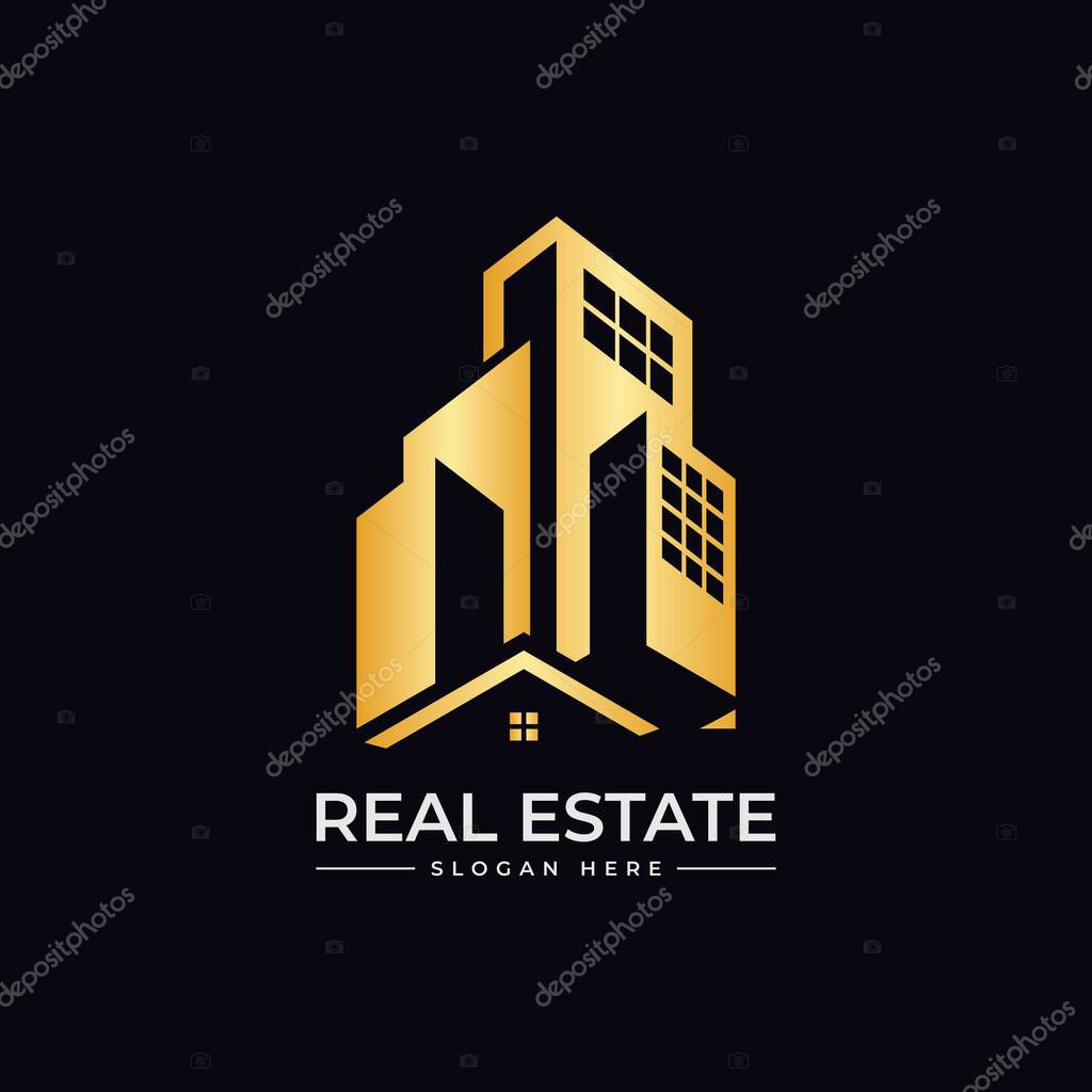 Real Estate Logo Vector Design With Golden Color