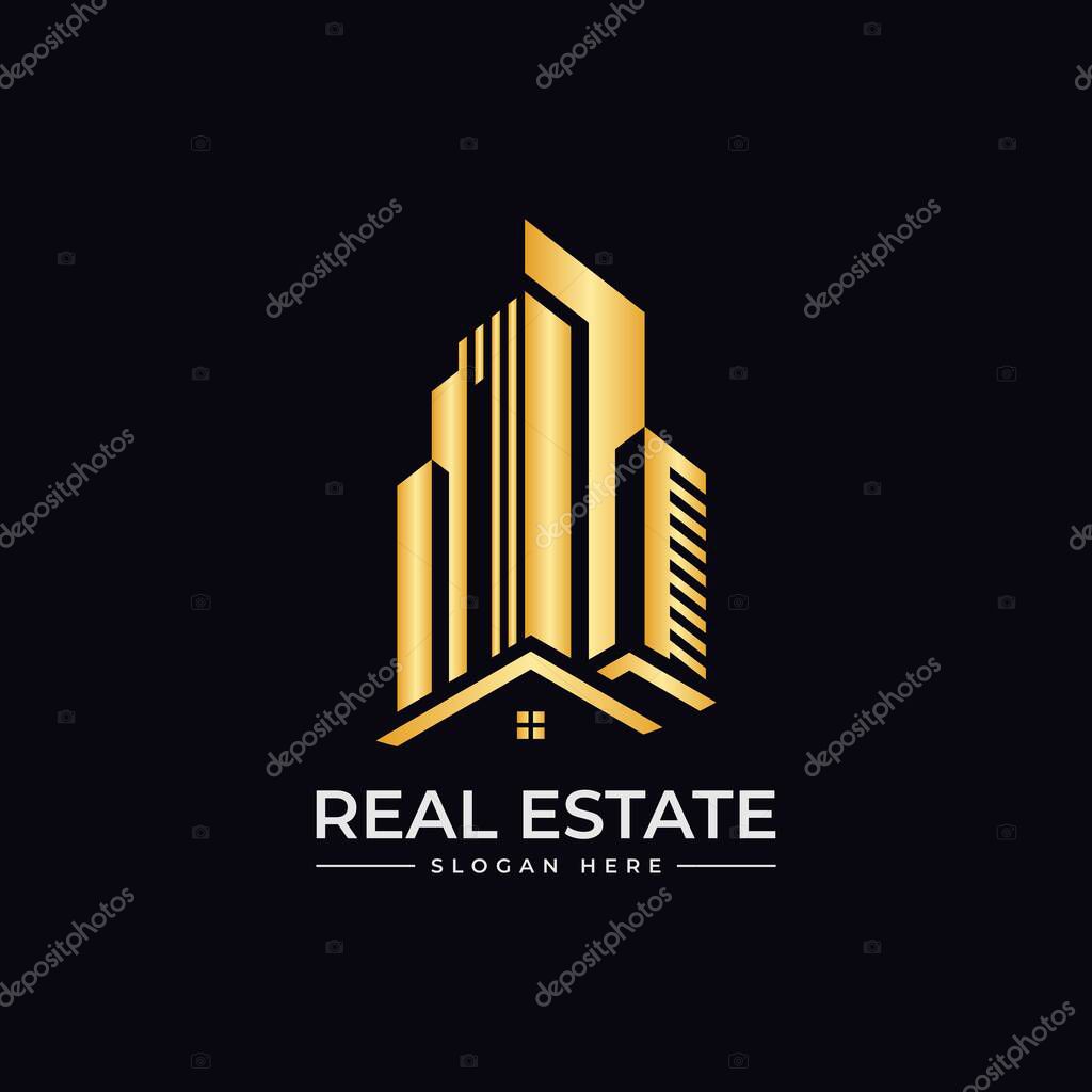 Real Estate Logo Vector Design With Golden Color