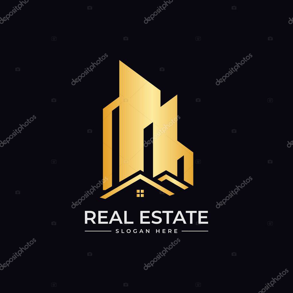 Real Estate Logo Vector Design With Golden Color