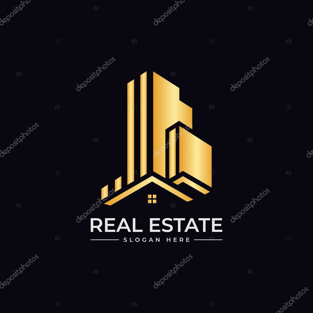 Real Estate Logo Vector Design With Golden Color