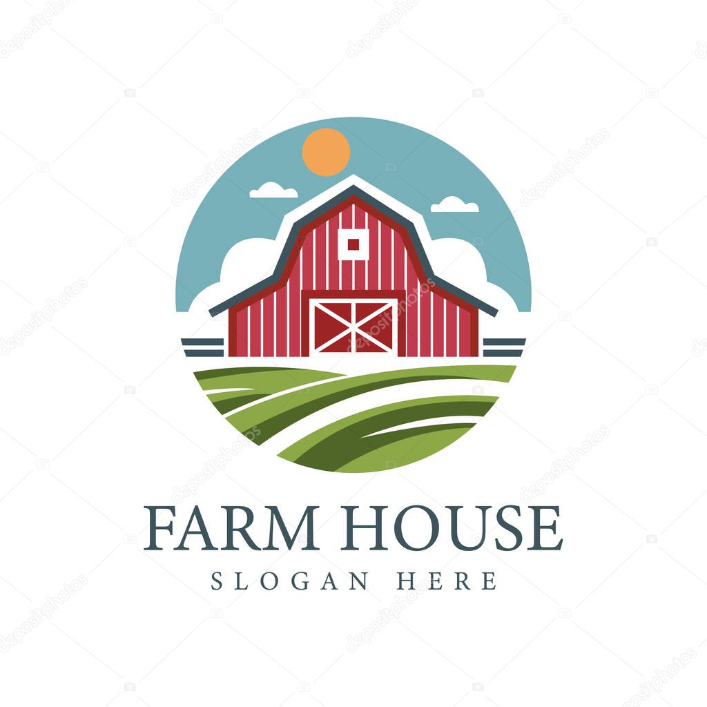 Farm House. red barns on a white background. Vector illustration.