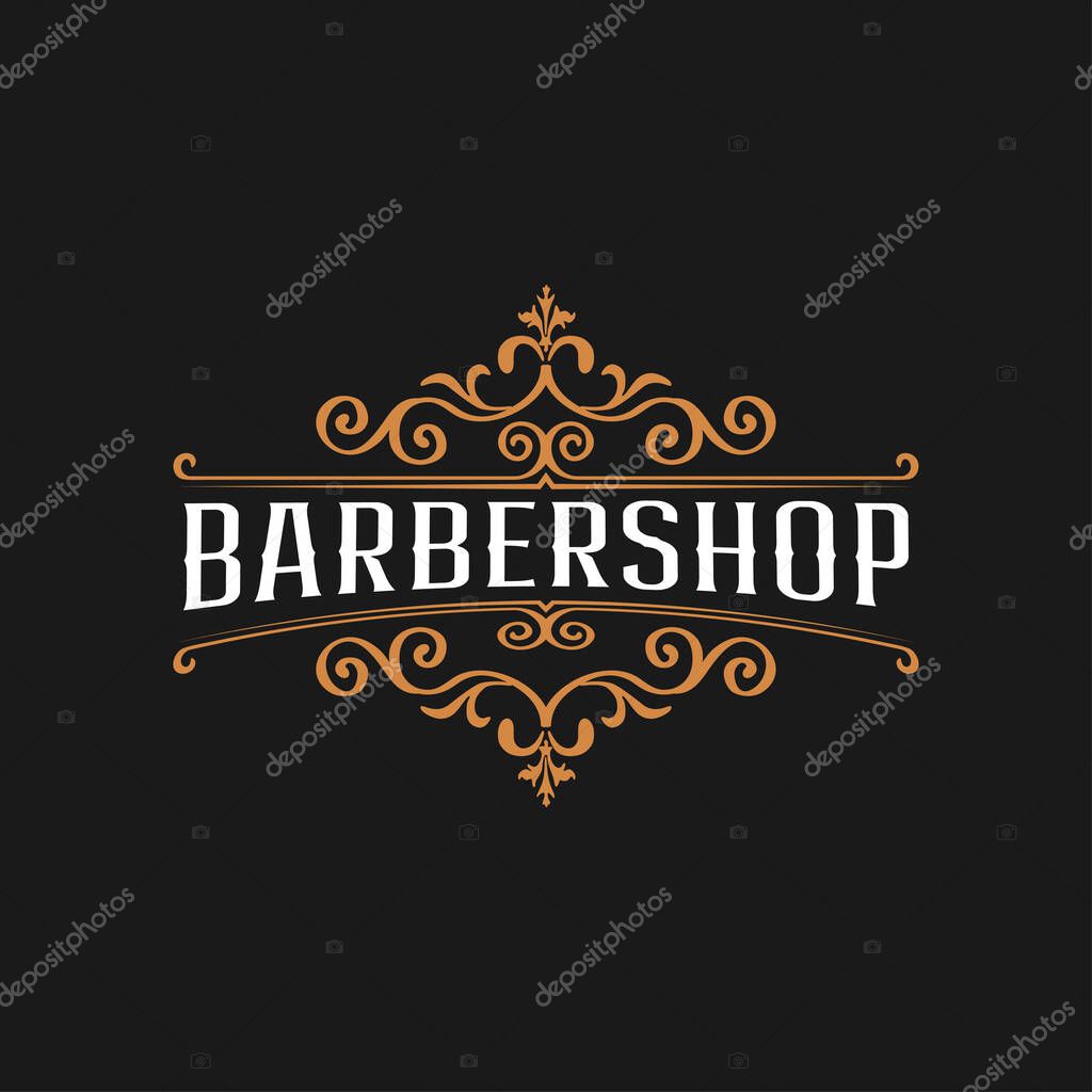 Barbershop logo design. Vintage lettering illustration on dark background