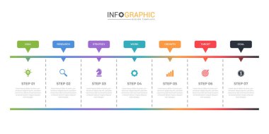 İş bilgileri 7 önemli etkinlik başarıyla sonuçlandı. Yıllık rapor, iş sunum şablonu. Vektör illüstrasyonu.