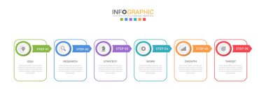 Web sunumu ve iş bilgisi için uygun 6 adım konsepti olan iş şablonu bilgi vektörü elemanı