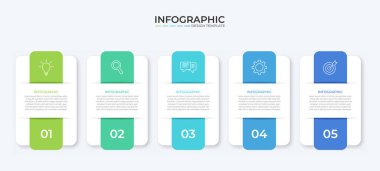Vector Infographic etiket tasarım şablonu simge ve 5 seçenek veya adımla. İşlem şeması, sunumlar, iş akışı düzeni, afiş, akış şeması, bilgi grafiği için kullanılabilir