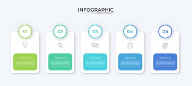 Vector Infographic etiket tasarım şablonu simge ve 5 seçenek veya adımla. İşlem şeması, sunumlar, iş akışı düzeni, afiş, akış şeması, bilgi grafiği için kullanılabilir