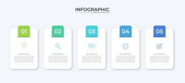 Vector Infographic etiket tasarım şablonu simge ve 5 seçenek veya adımla. İşlem şeması, sunumlar, iş akışı düzeni, afiş, akış şeması, bilgi grafiği için kullanılabilir