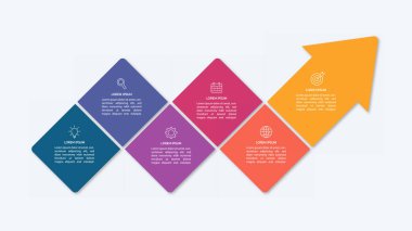 İş büyüyen ok şablonu. Infographic başarıya 6 adım. Vektör illüstrasyonu.