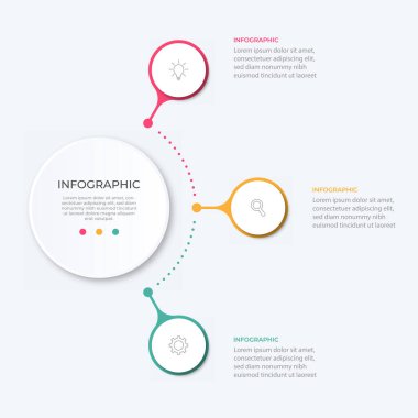 İş veri görselleştirme. İşlem grafiği. Grafik, diyagram 3 adımları, seçenekleri, parçalar veya işlemlerin soyut unsurları. Vektör iş tanıtımı için şablon. Creative Infographic konsepti