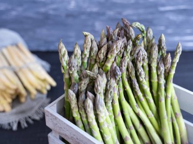 Yeşil kuşkonmazı kapat. Arkaplanda beyaz görüntülendi