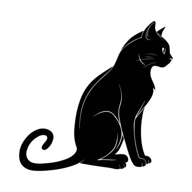 Minimum kedi silueti yan profili oturma, şık tasarımlar, logolar veya sanatsal hayvan çizimleri için ideal.