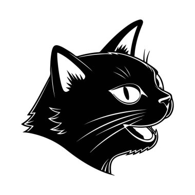Kırpan kedi yüz siluet vektörü, eğlenceli markalaşma, çıkartmalar ve ilginç kedi temalı içerik için harika..