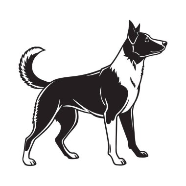 Tetikte duran bir köpeğin keskin silueti güvenlik hayvanı veya farkındalık çizimleri için idealdir.