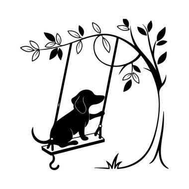 Profil siluetinde bir bankta oturan köpek arkadaşlığı ve huzurlu park sahnelerini çağrıştırıyor