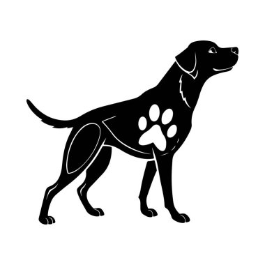 Modern logolar ve simgeler için uygun eşsiz bir pati izi içeren köpek silueti